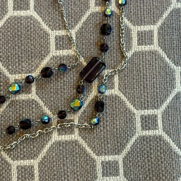 Elegant Multi-Layered Blue, Purple, and Silver Necklace - Picture 6 of 7